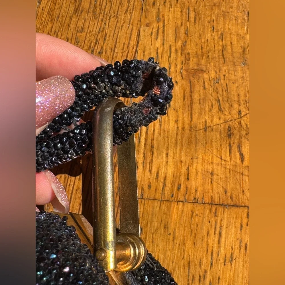 40s Vintage Navy Blue/ Black Carnival Glass Beaded Bag - Picture 9 of 13